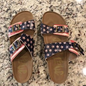 NWOT Mad Love Flag Sandals